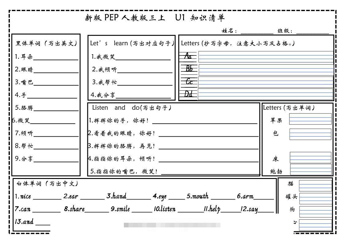 新三上英语（人教PEP）知识清单默写（12页）-舰云站点