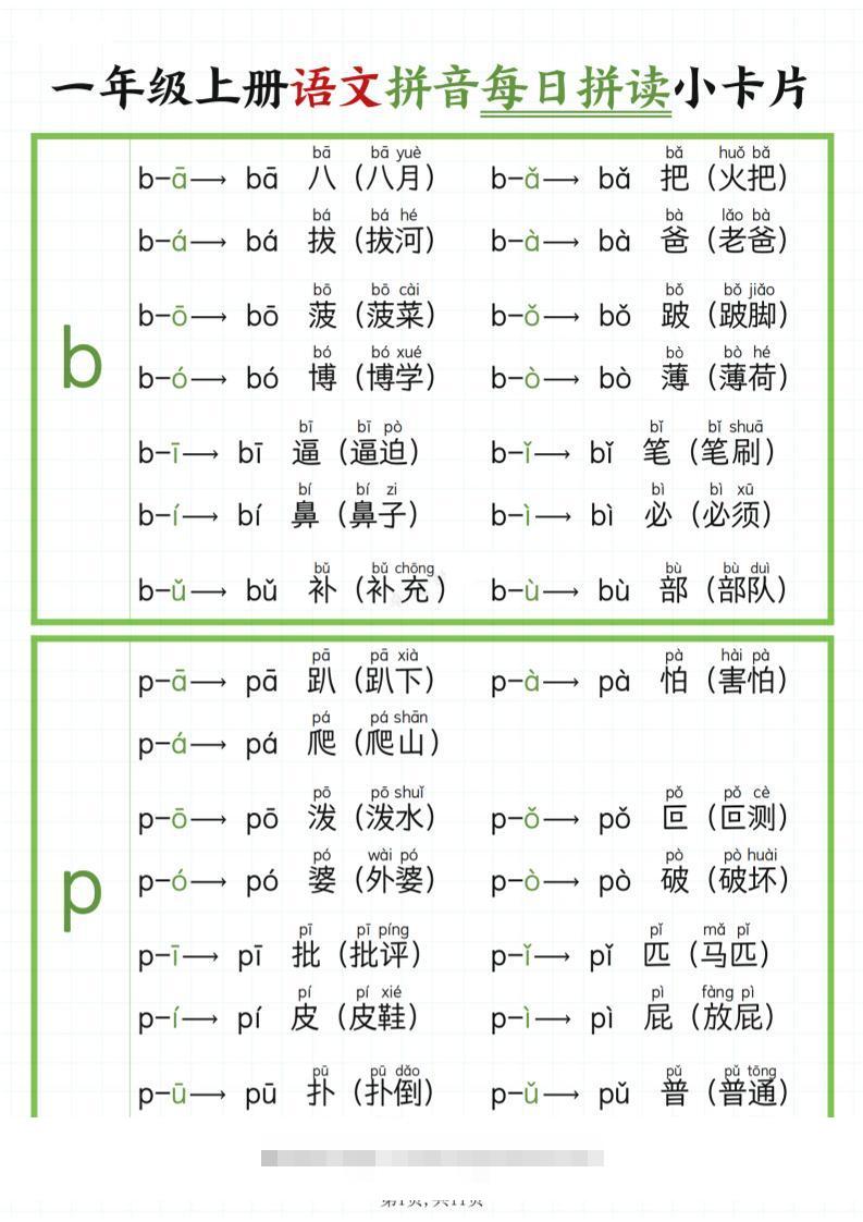 一年级上语文拼音每日拼读-舰云站点