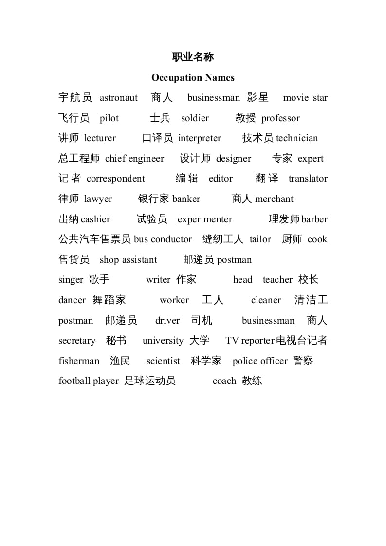 六年级英语上册常见职业名称（人教版PEP）-小哥网