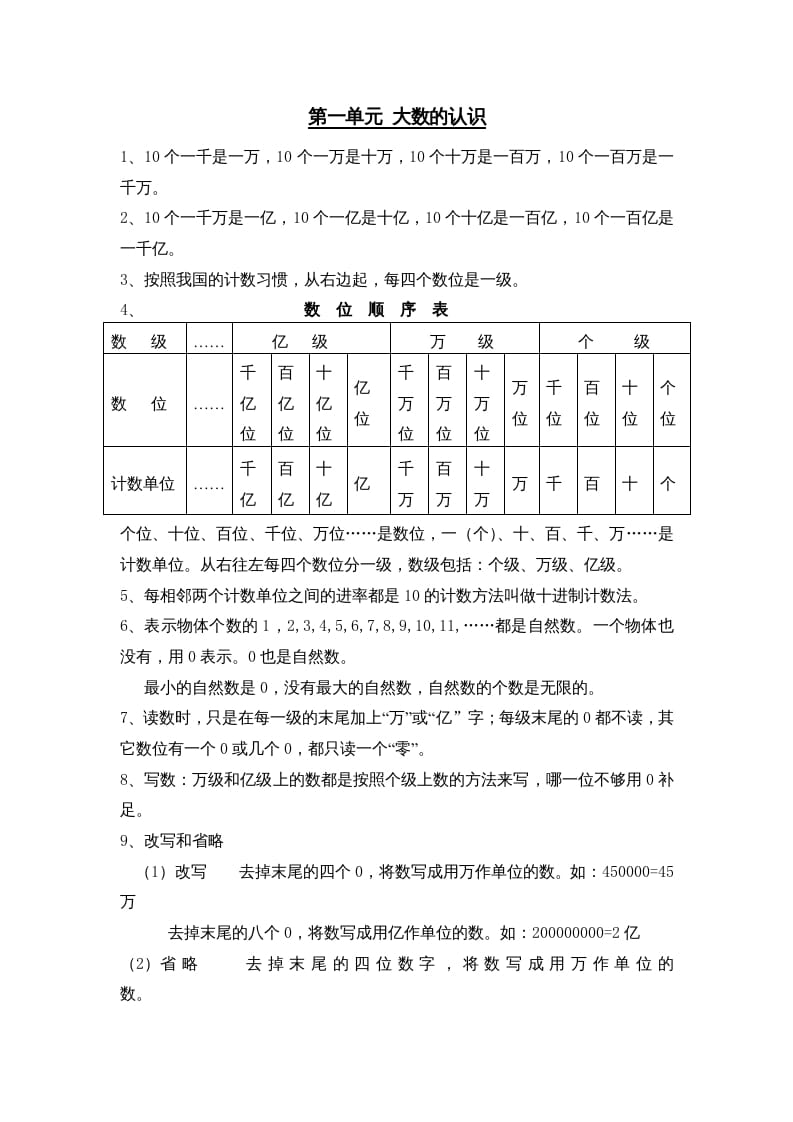 四年级数学上册第1单元归纳总结（人教版）-小哥网