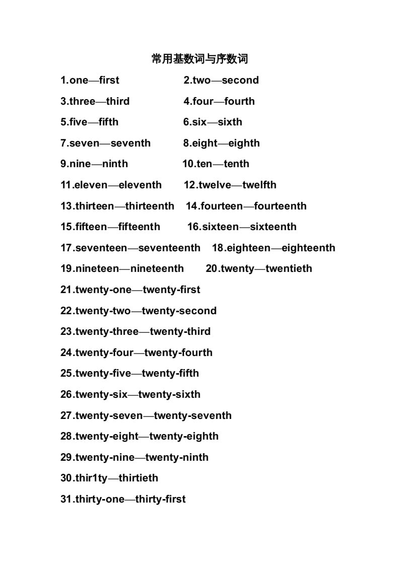 六年级英语上册常用基数词与序数词（人教版PEP）-小哥网