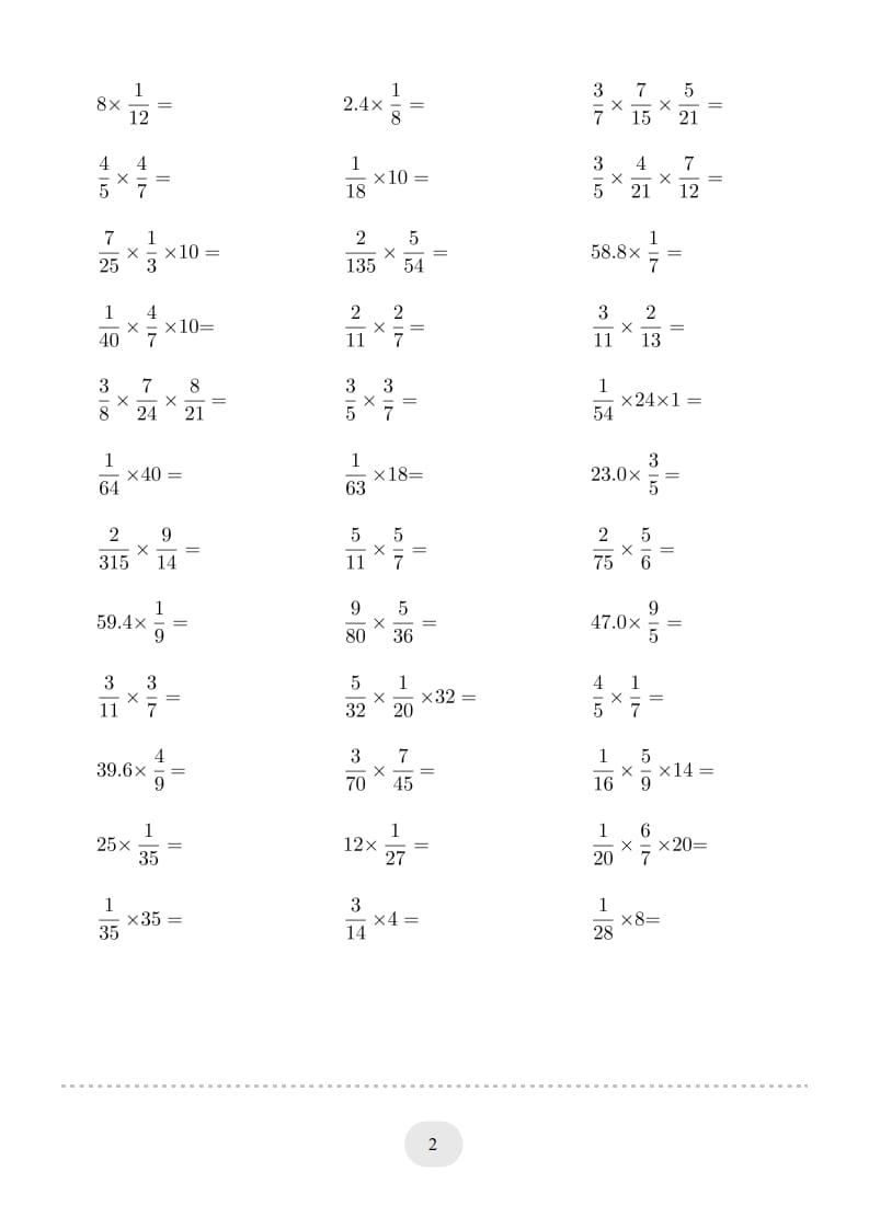 图片[2]-六年级数学上册▲口算题（分数乘法）连打版（人教版）-小哥网