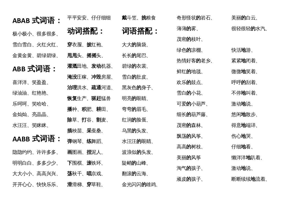 二年级语文上册各类词语汇总（部编）-小哥网