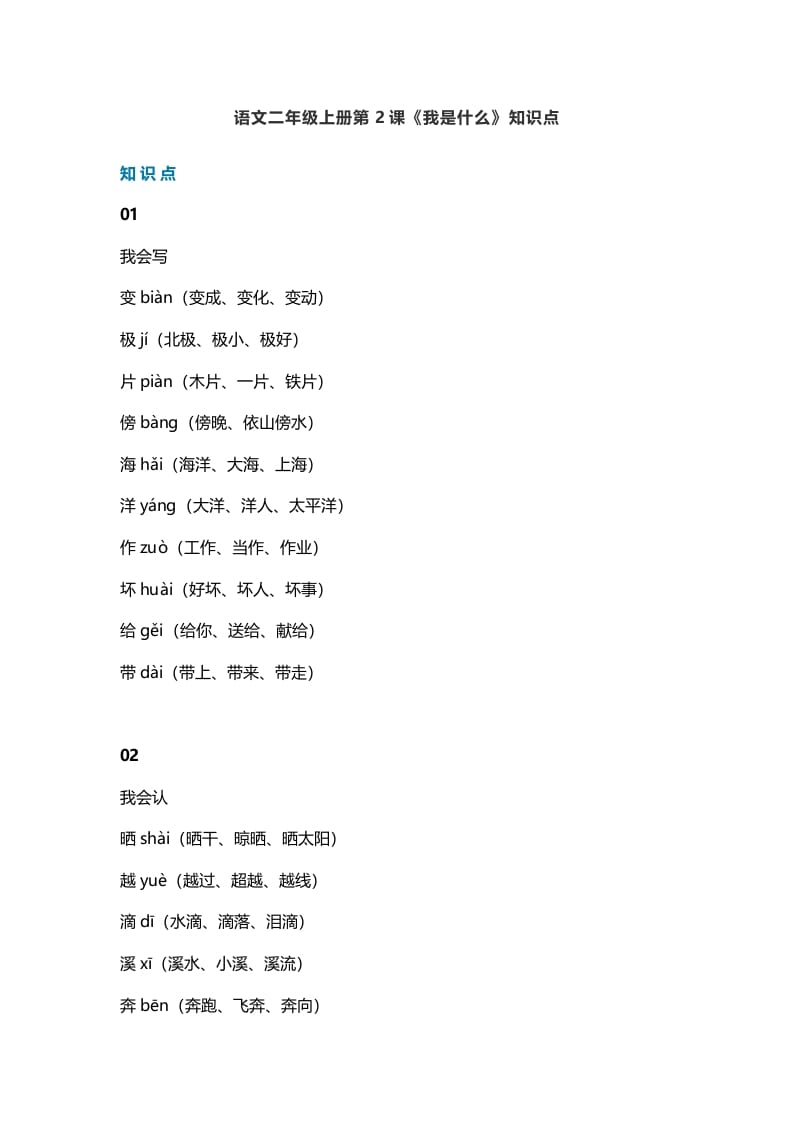 二年级语文上册2第2课《我是什么》知识点（部编）-小哥网