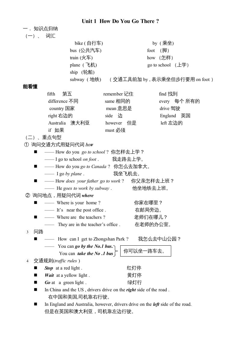 六年级英语上册知识点单元总结（人教版PEP）-小哥网