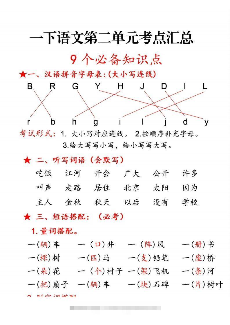 一下语文第二单元10个必备知识点-资源V站