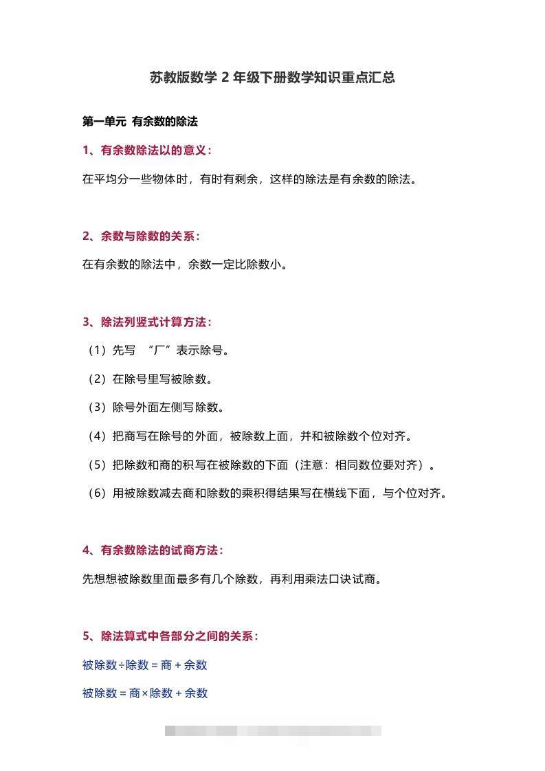 苏教版数学2年级下册数学知识点-资源V站