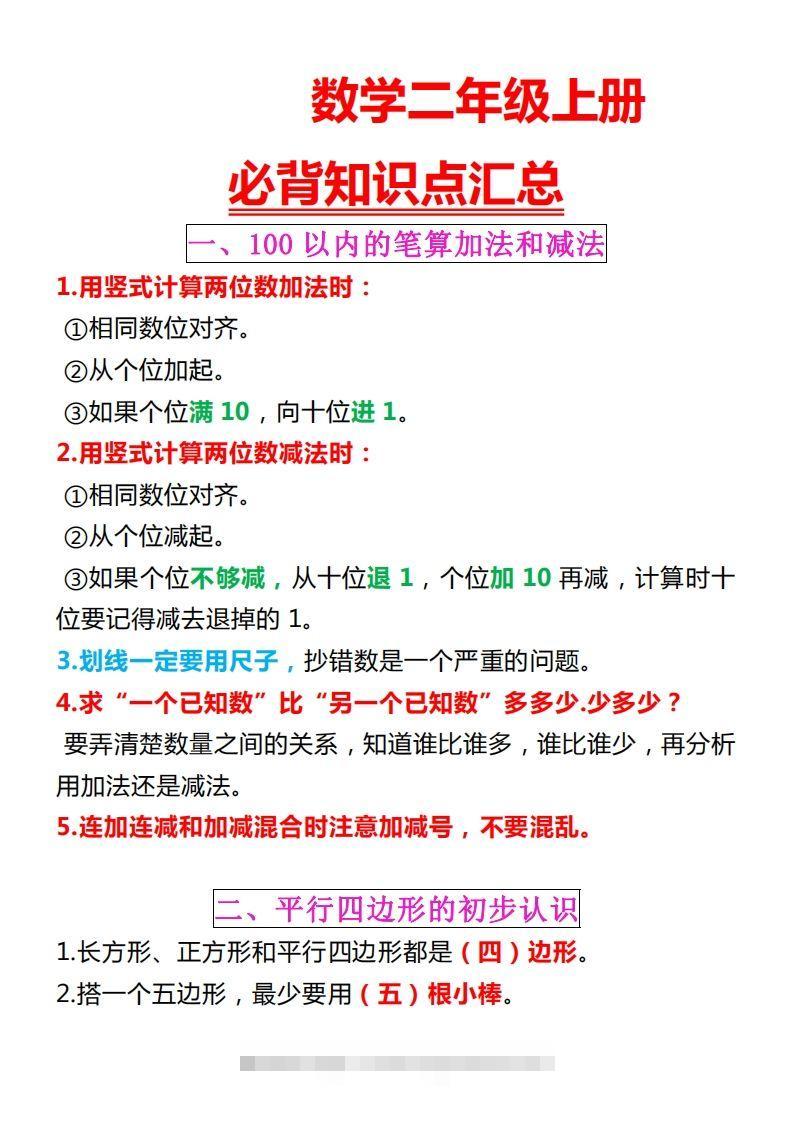 【苏教版】二上数学重点知识点汇总预习-资源V站