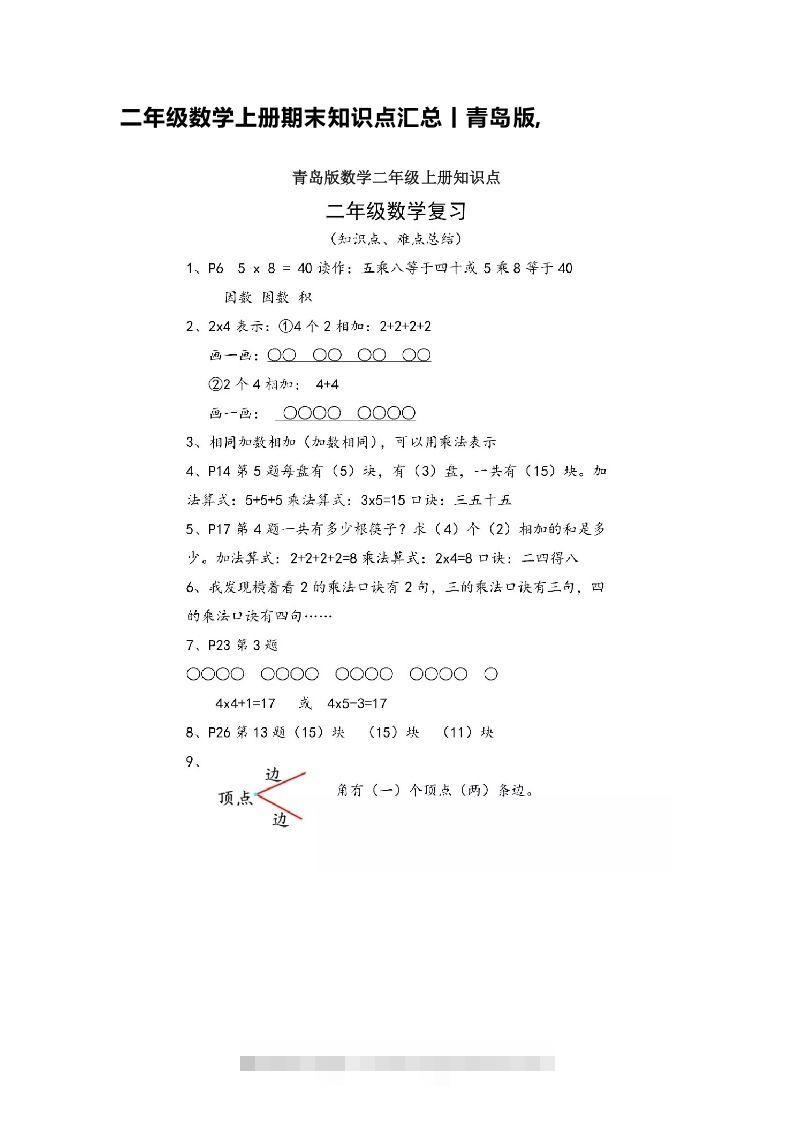 二上青岛版数学重点知识点预习-资源V站