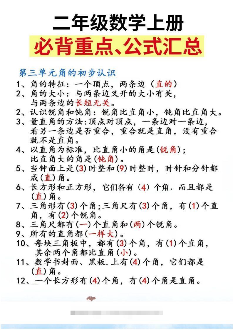 图片[2]-二上数学必背重点知识汇总精编人教版-资源V站