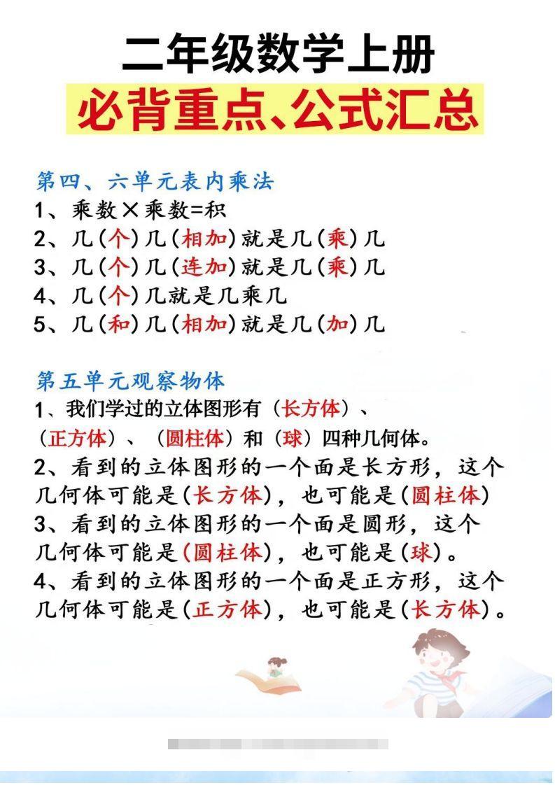 图片[3]-二上数学必背重点知识汇总精编人教版-资源V站
