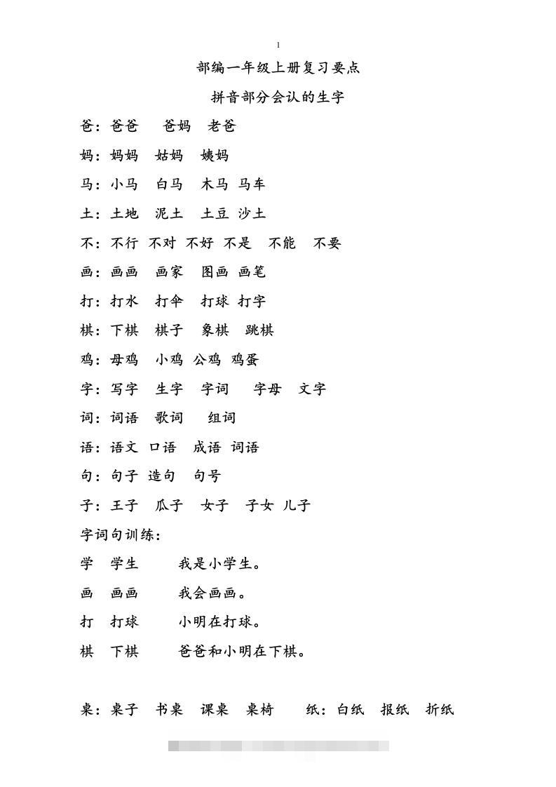 部编版一年级语文上册复习知识点汇总-资源V站