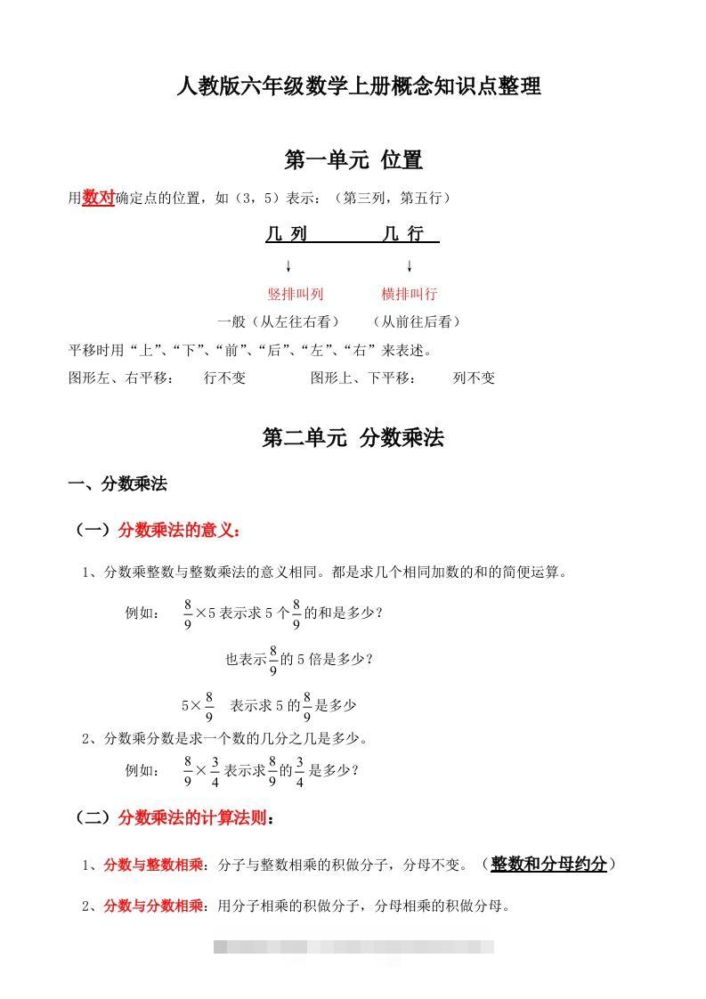 人教版六年级数学上册概念知识点整理-小哥网