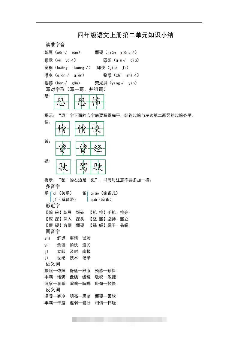 四（上）语文第二单元知识重点-资源V站