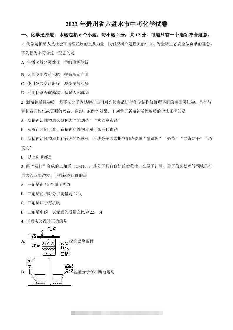 2022年贵州省六盘水市中考化学真题（空白卷）-资源V站