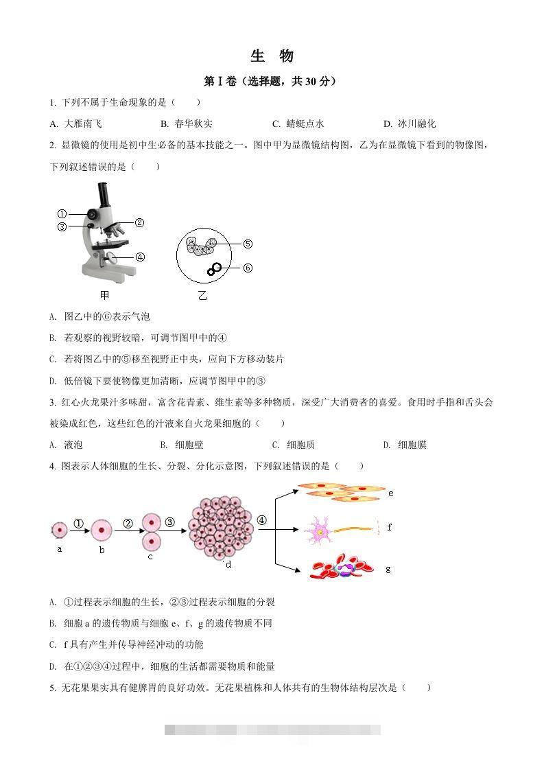 2022年广西贺州市中考生物真题（空白卷）-资源V站