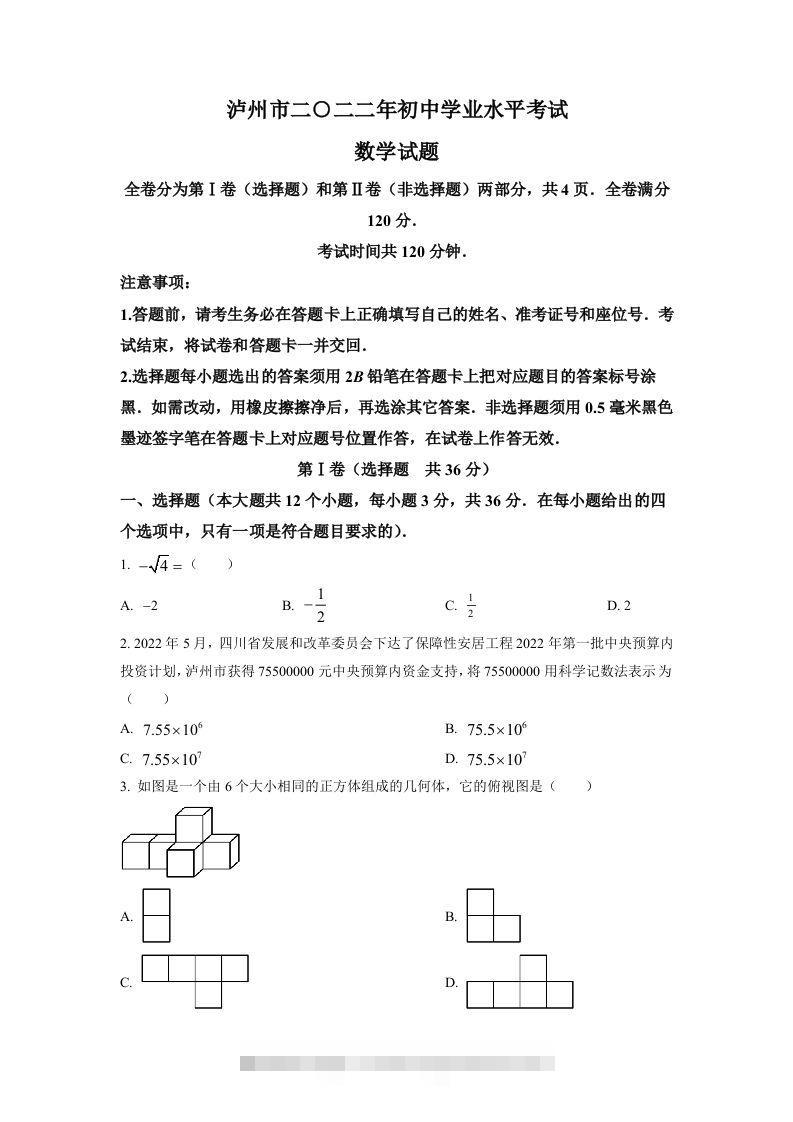2022年四川省泸州市中考数学真题（空白卷）-资源V站