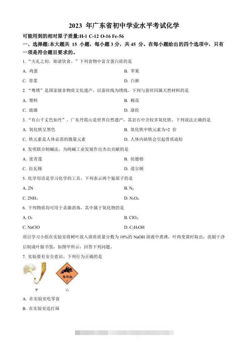 2023年广东省中考化学真题（空白卷）-资源V站