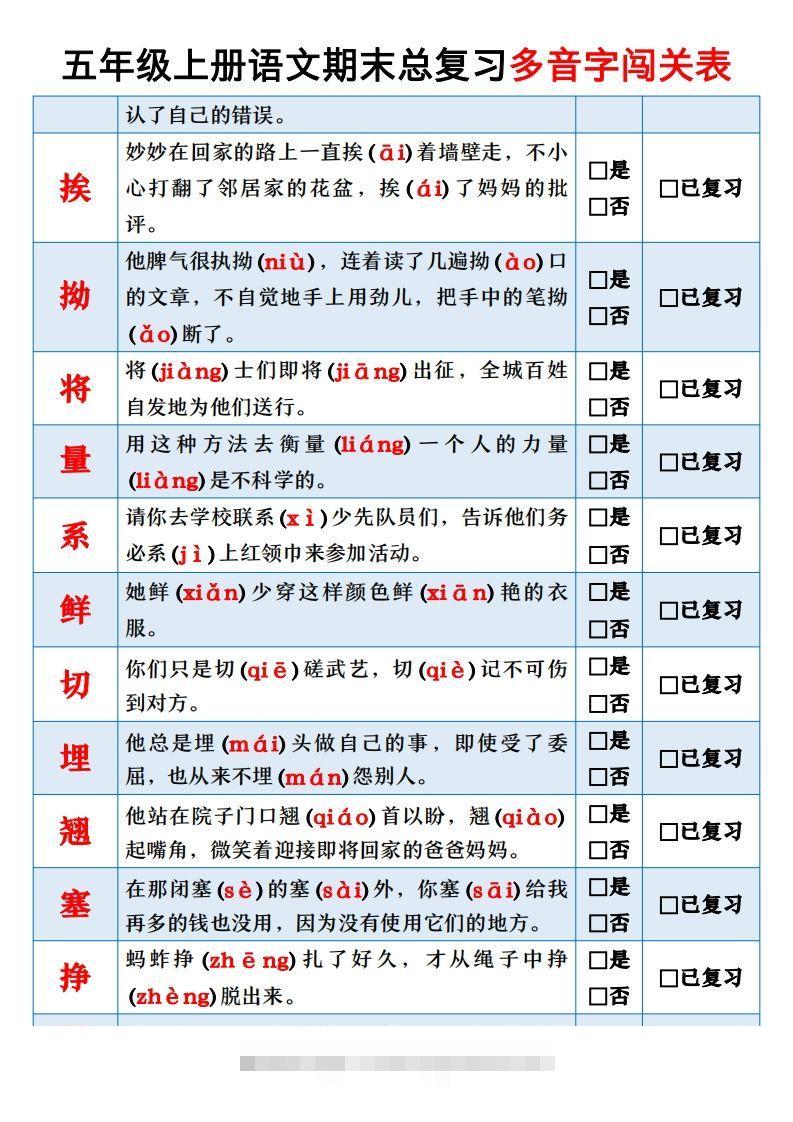 图片[2]-【期末总复习闯关表】五上语文-资源V站