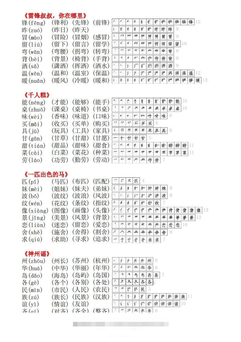 图片[2]-二下语文【课课贴】生字拼音组词笔顺）8页-资源V站