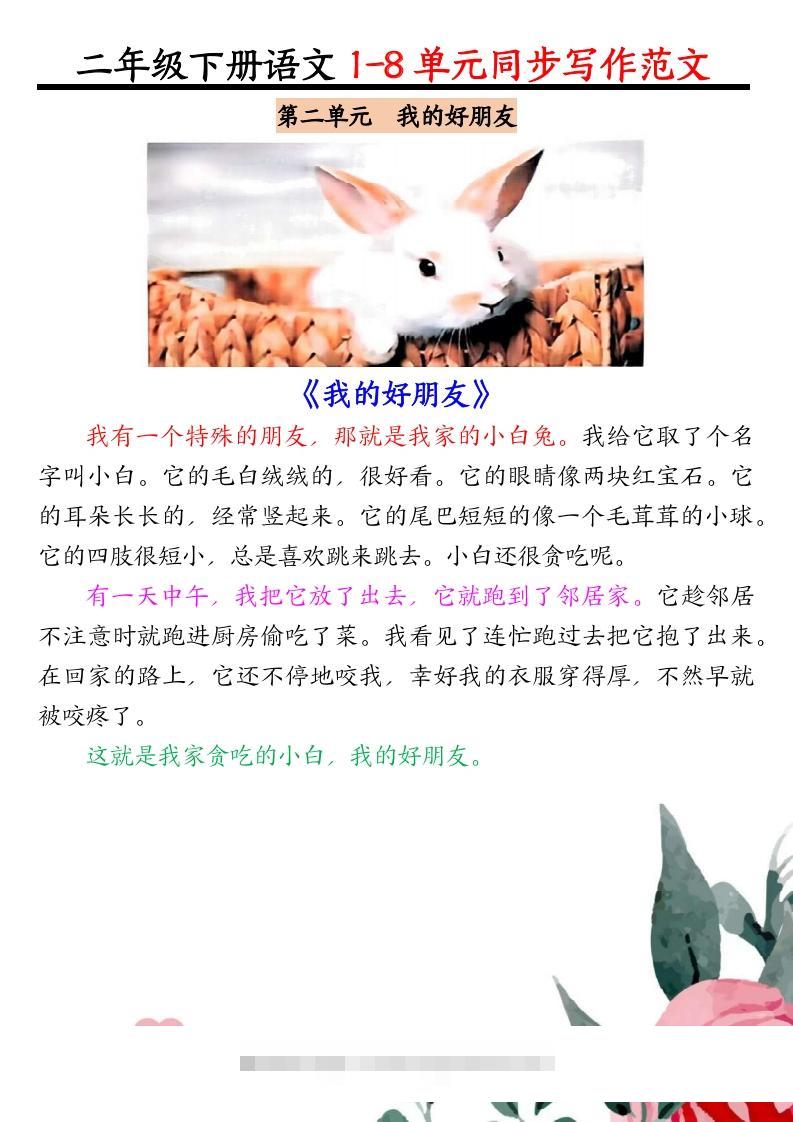 图片[2]-二下语文1-8单元同步作文范文7页-资源V站