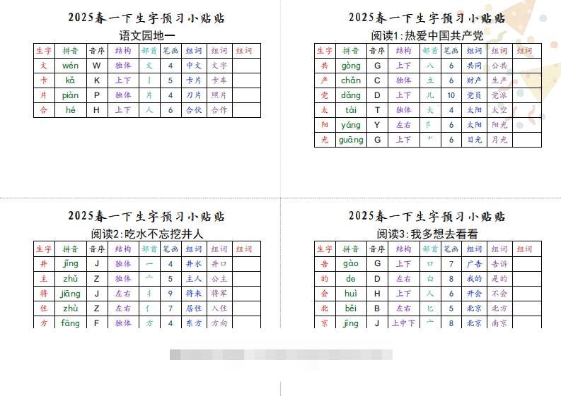 图片[2]-【生字小贴贴】一下语文最终版生字预习-资源V站
