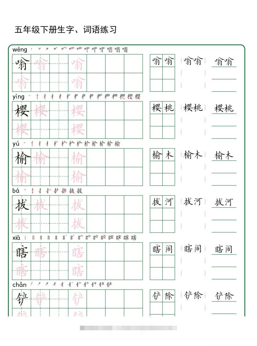 图片[2]-五年级下册语文生字词语练字（30页秋版）-资源V站