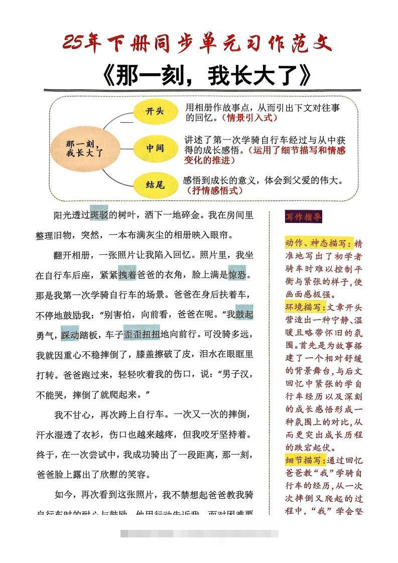 【作文】五年级下册语文同步单元习作范文-资源V站