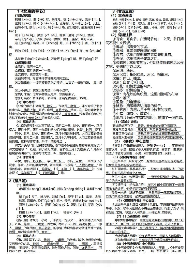 六下语文课课贴（每课重点）6页-资源V站