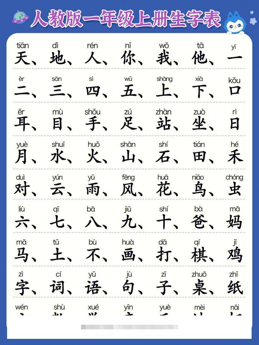 一年级上册必认300字-小哥网
