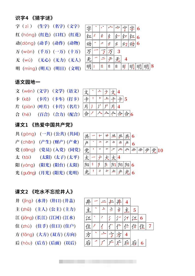 图片[2]-新版一下语文生字笔顺拼音组词（课课贴课本贴）10页-资源V站