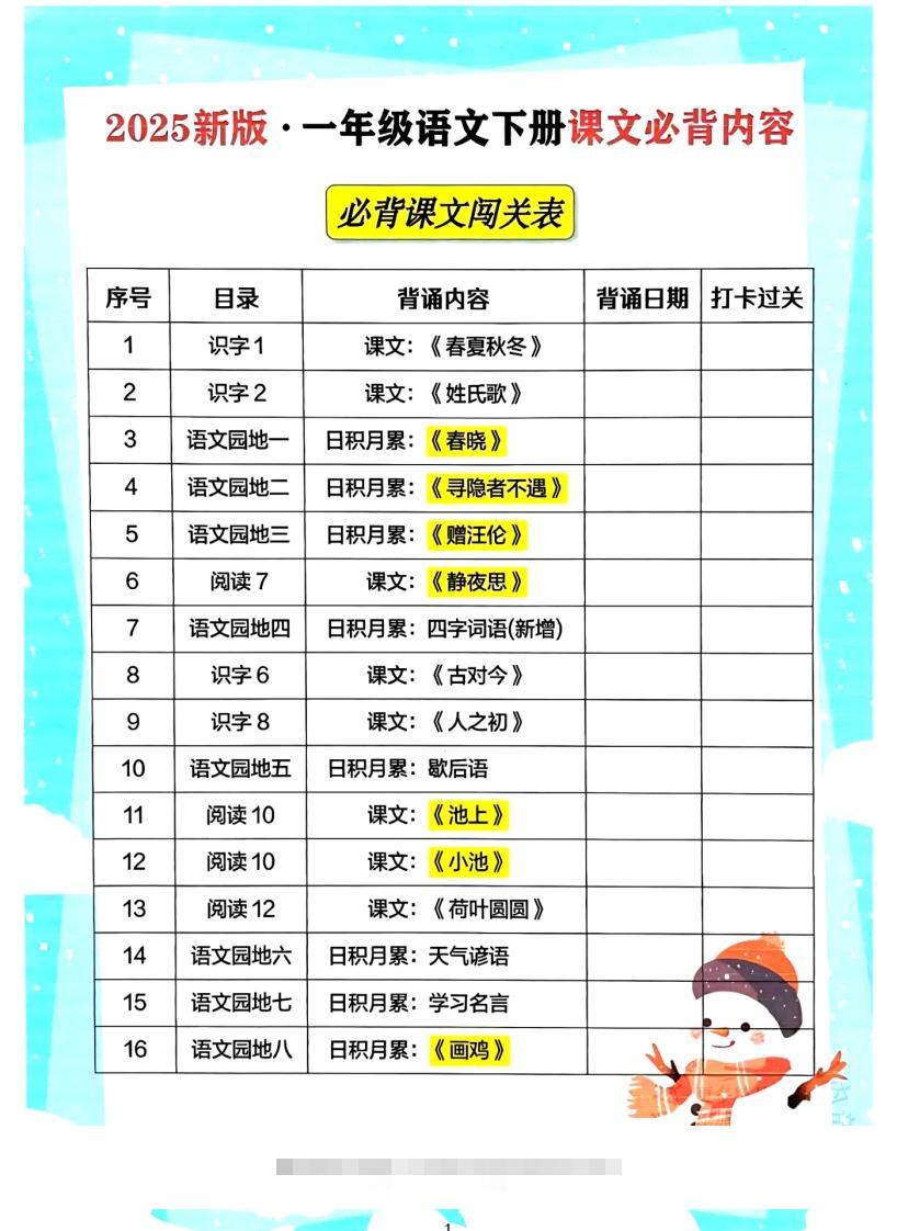 一年级下册语文必背课文_纯图版-资源V站