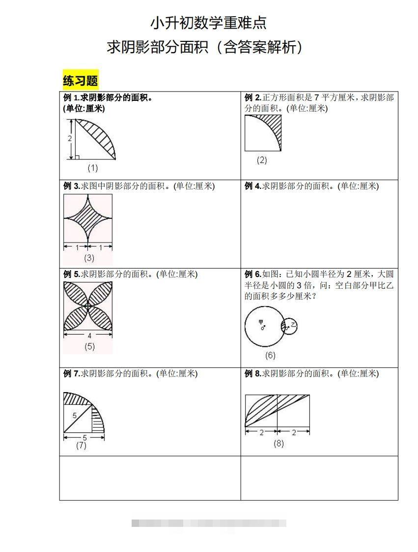 小升初数学重难点求阴影部分面积（含答案解析）-小哥网