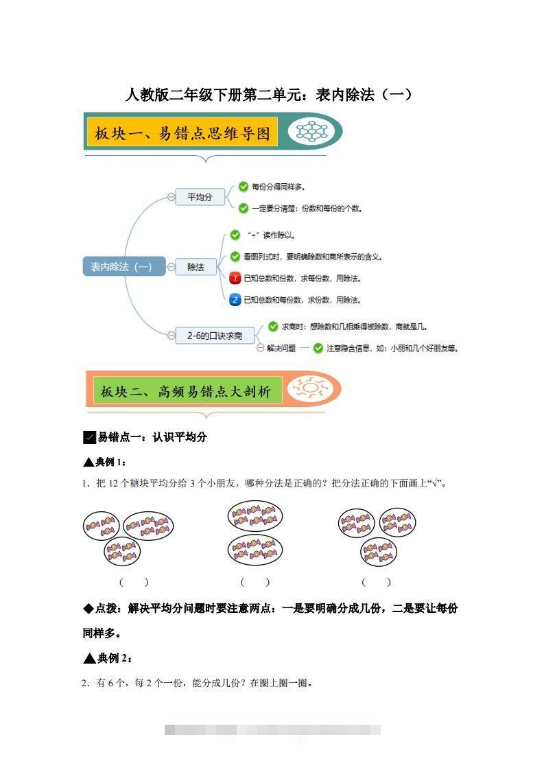 人教版数学二年级下册第二单元《表内除法（一）》易错点大全-资源V站