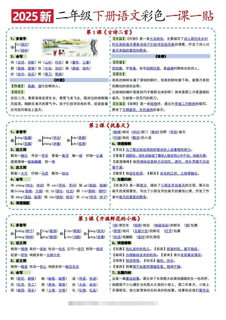 2025新二下语文彩色一课一贴（9页）-资源V站