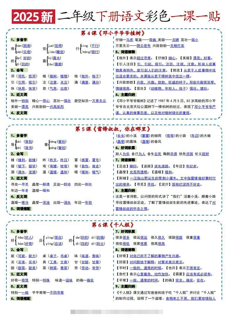 图片[2]-2025新二下语文彩色一课一贴（9页）-资源V站