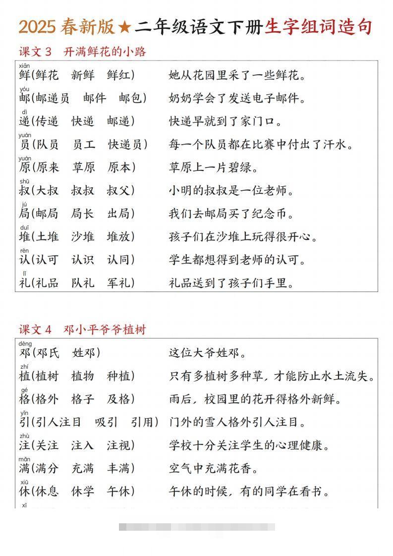 图片[2]-25春二下语文写字表生字组词造句（15页）-资源V站