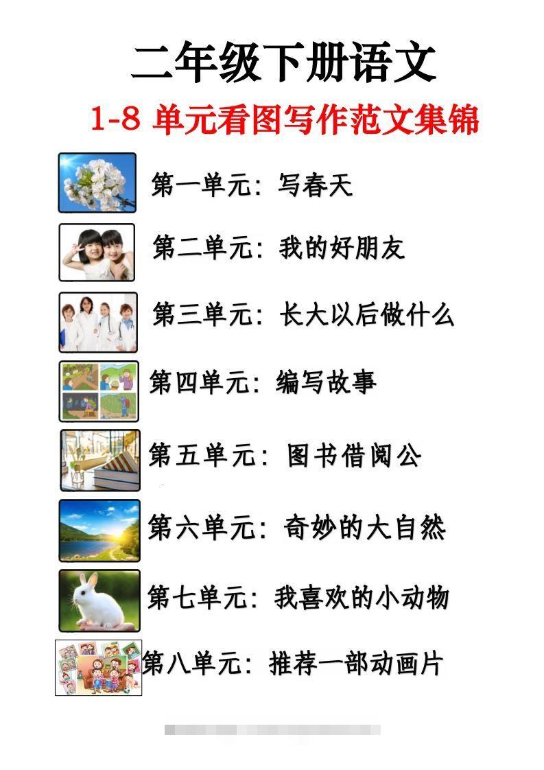 二下语文1-8单元看图写话范文集锦13篇（15页）-资源V站