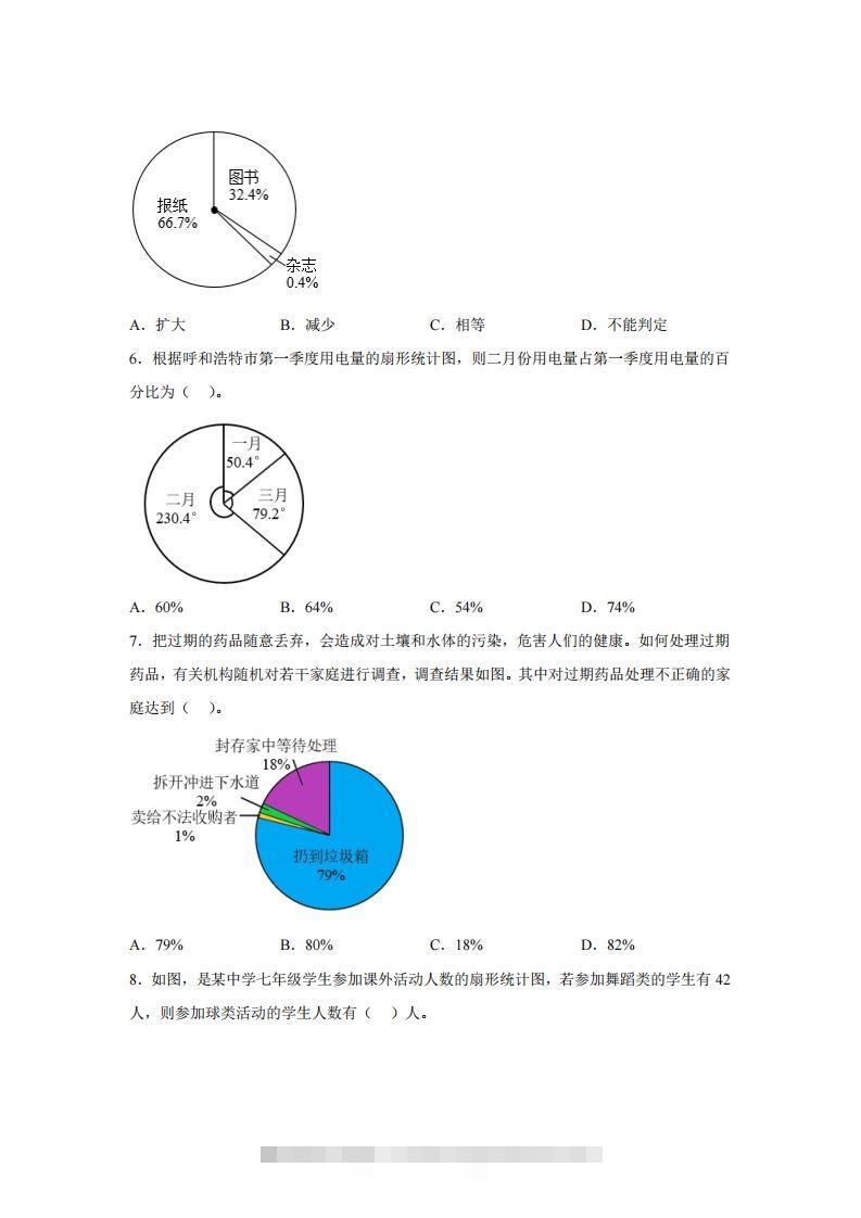 图片[2]-青岛63版数学六年级下册第五单元《奥运奖牌——扇形统计图》单元测试卷-小哥网